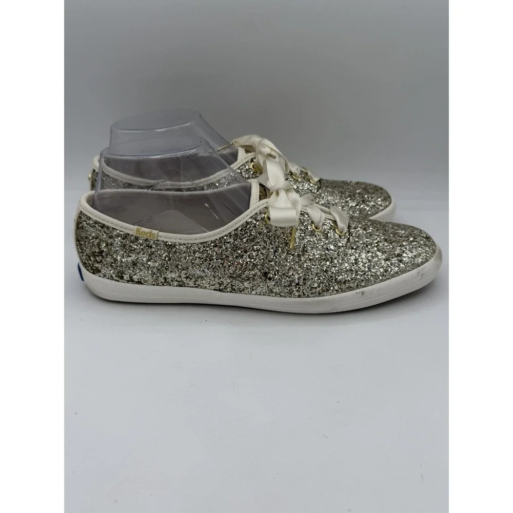 Keds x Kate Spade Women's Champion Glitter Sneakers Satin Laces Size 9.5